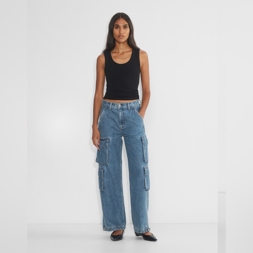 Denim Forum Blue Wide Leg Cargo Jeans